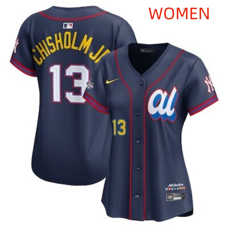 women 2025 New York Yankees #13 Chisholm Jr Drak Blue All star Blank Blue Nike MLB Jersey style 001->women mlb jersey->Women Jersey